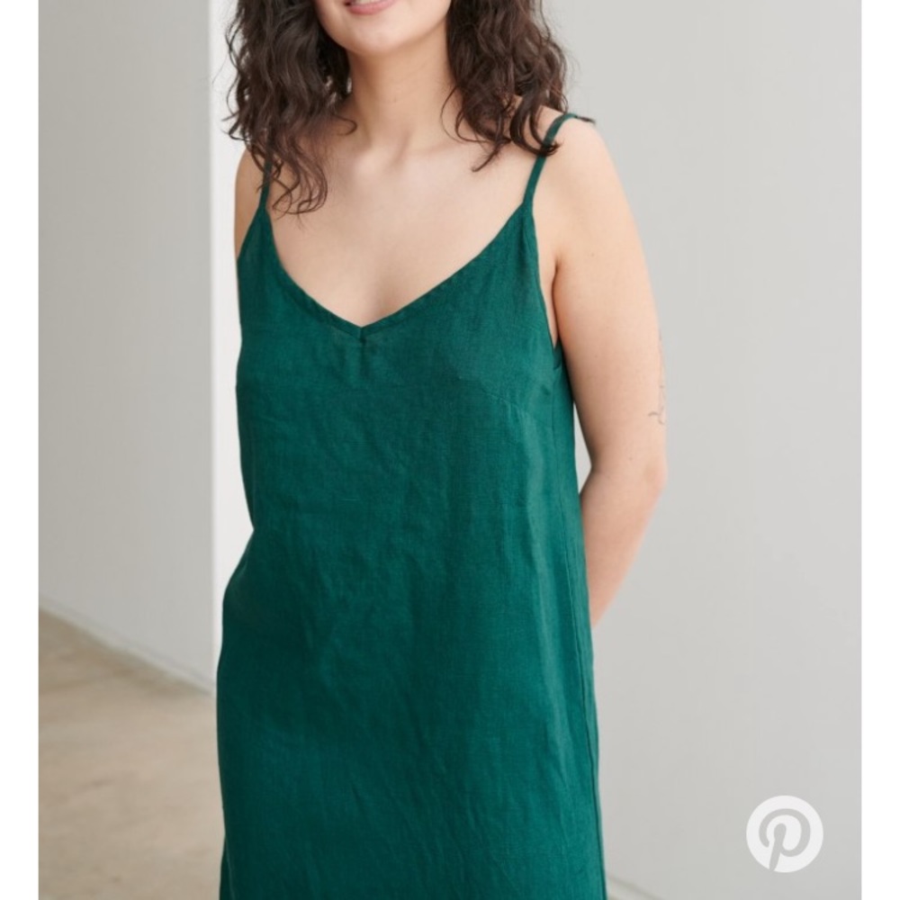 Linenfox Emerald Green Linen Slip Dress
